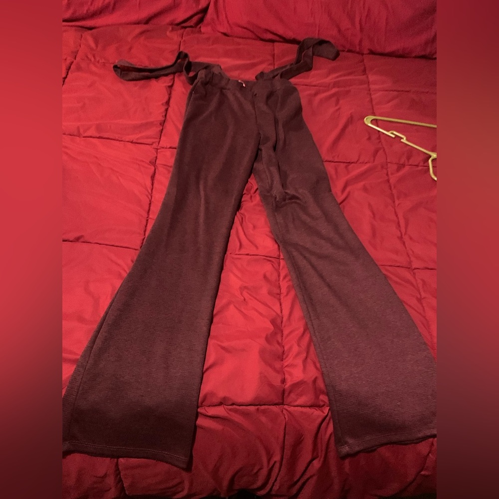 Maroon flare pants with suspenders size m